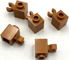 Lego 5 New Medium Nougat Bricks Modified 1 x 1 with Open O Clip Vertical Parts
