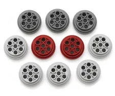 LEGO 10 Piece Wheels 31mm X 15mm Technic 7 Pin Holes Grays & Maroon 60208