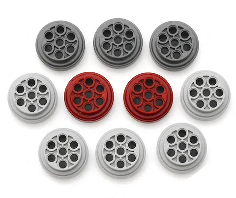 LEGO 10 Piece Wheels 31mm X 15mm Technic 7 Pin Holes Grays & Maroon 60208