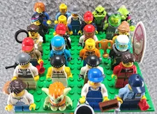 Lot of 25 Lego Minifigs Emmett Farmer Diver Kid Prisoner Cop Driver Accessories