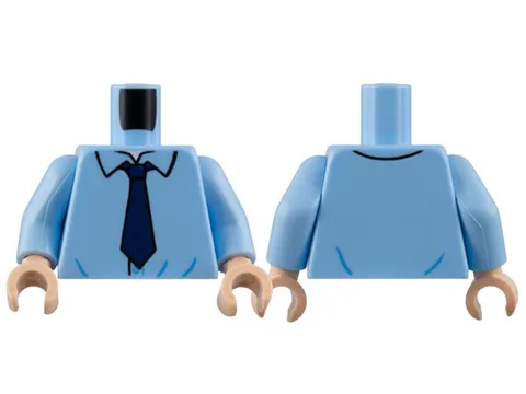 LEGO Bright Light Blue Torso Shirt with Loose Collar, Dark Blue Tie Pattern / Br