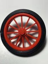 1 Lego 35c01 4x Classic Wheel Red Wheel Spoked Large Black Tire Smooth Large