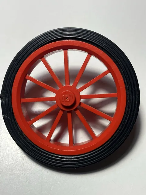 1 Lego 35c01 4x Classic Wheel Red Wheel Spoked Large Black Tire Smooth Large