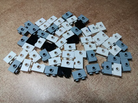 LEGO BULK LOT OF 60 MODIFIED BRICKS 1 STUD ON SIDE 1X2 #86876 WHITE BLACK GRAY