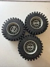 3 x VTG Lego Technic Wheel 24x43 Black Full Rubber Tire Old Light Gray 3740