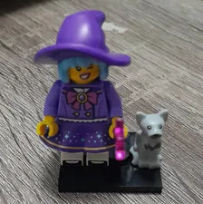 LEGO Minifigures Witch Minifigure w/ Dog & Wand on Black Baseplate