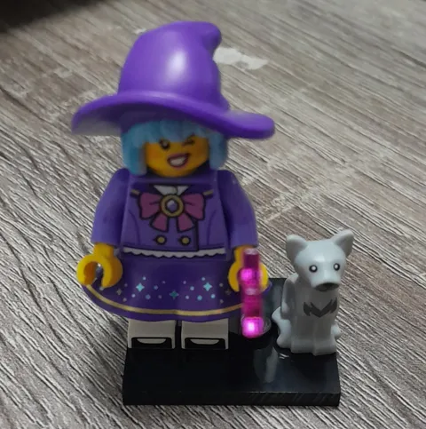 LEGO Minifigures Witch Minifigure w/ Dog & Wand on Black Baseplate