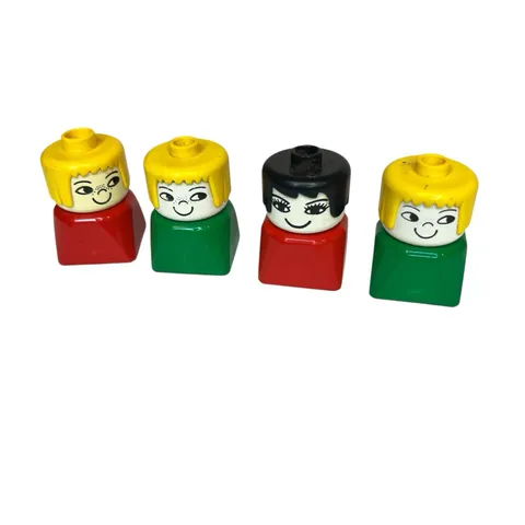 VTG LEGO DUPLO Square Base People Figures Lot of 4 Red Green Blonde Brunette ‘77