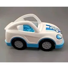 Lego Duplo Push And Go White & Blue Car Race Car #34 Village Town Racing