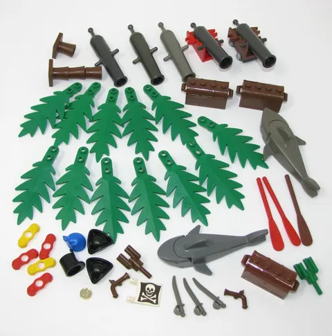 LEGO Pirate Parts Cannon Shark Treasure Chest Boat Lot Palms Hats Swords Guns