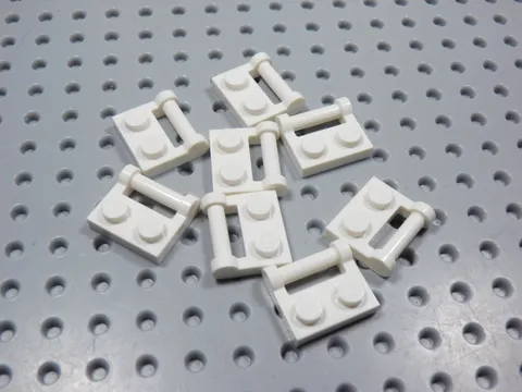 LEGO Lot of 8 White 1x2 Plates w/ Closed Handle on Side BV