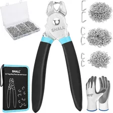 Hog Ring Pliers Kit with 600Pcs Galvanized Hog Rings (3/8’’, 1/2’’, 3/4’’) for U