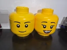LEGO Stackable Storage Head Containers Yellow Plastic Set of 2