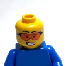 Lego - Minifigure Head - Dual Sided - Female, Orange Sun Glasses, Smile, Mud
