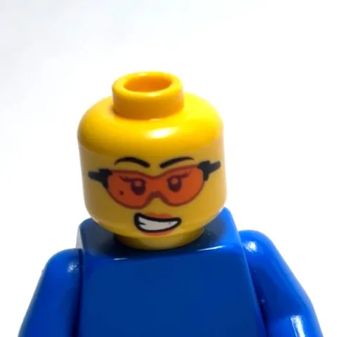 Lego - Minifigure Head - Dual Sided - Female, Orange Sun Glasses, Smile, Mud