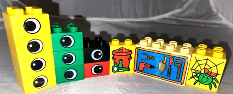 Lego DUPLO Lot of 12 Bricks 9 Eyes, Toolbench, Trash Can, Spider, Various Colors