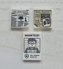LEGO 3 White Tiles~News, Daily Babbler, & Wanted Poster