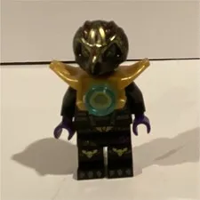 LEGO Minifigure Black Outfit w/ Gold Shoulder Armor Purple Hands & Helmet