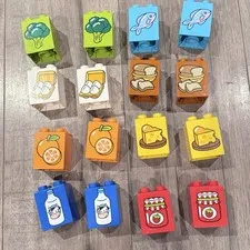 lego duplo 2X2 printed food Egg Fish Bread Orange Cheese Pair Matching Lot Of 16
