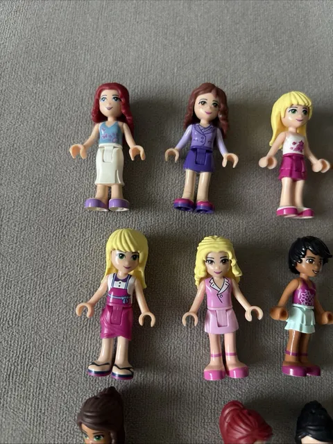 LEGO Friends Mini Doll Lot, 17 Full Dolls, Some w/ Hair Hats, Extra Hair