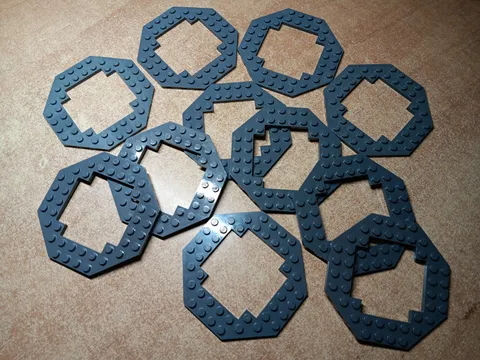 LEGO LOT 11 DARK BLUISH GRAY MODIFIED PLATE OPEN CENTER 10X10 OCTAGONAL #6063