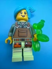 LEGO City Female Gardener Minifigure w/ Green Balloon Dog Blue Hair