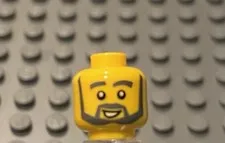 LEGO Yellow Minifig Head,  Dark Bluish Gray Facial Hair, White Eyes, Smile