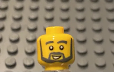 LEGO Yellow Minifig Head,  Dark Bluish Gray Facial Hair, White Eyes, Smile