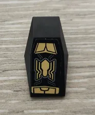 Lego 28220pb07 Black Large Figure Armor Plate Small Gold Spider Armor Pattern