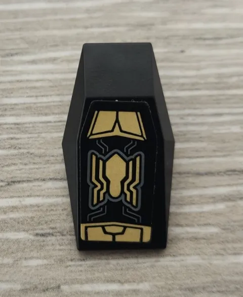 Lego 28220pb07 Black Large Figure Armor Plate Small Gold Spider Armor Pattern