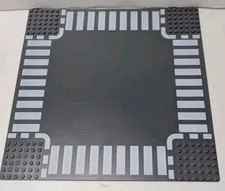 LEGO Dark Gray 10"x10" 4 Way Intersection Crosswalk Road Baseplate 44343