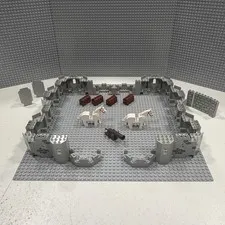 Lego Castle VINTAGE Light Gray : 44 Piece Lot : Turrets + Horses +Cannon +More