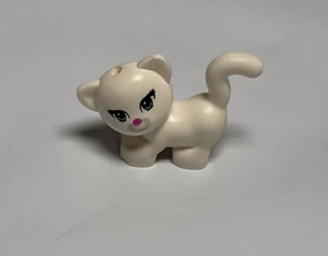 LEGO White Cat Kitten Minifigure Animal Pet Blue Eyes Pink Nose