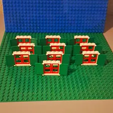 LEGO Window 1x4x3 In White. With Red Panes And Green Shutters. Lot Of 10.