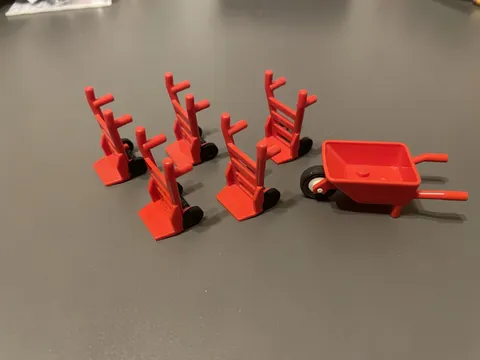 LEGO Red Hand Truck Dolly Cart Lot of 5 Minifigure Accessories Plus Wheelbarrow