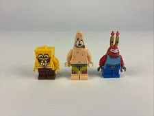 Lot Of 3 Lego SpongeBob Minifigures - SpongeBob, Patrick, and Mr. Krabs