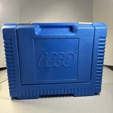 Vintage 1985 Lego Bin Blue Plastic Storage Container Case Carry Box