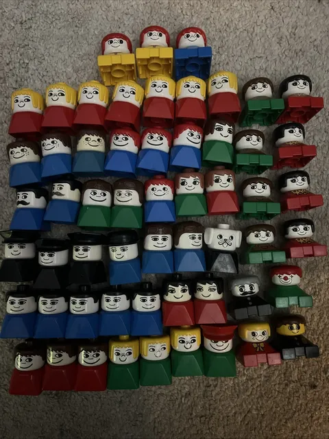 HUGE Lot Vintage 1980's DUPLO People Figure Square Bottom Multicolor Lego 57pcs