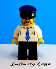 LEGO 2011 City Harbour Boat Captain Minifigure with Blue Tie  Anchor Logo (4645)