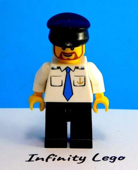 LEGO 2011 City Harbour Boat Captain Minifigure with Blue Tie  Anchor Logo (4645)