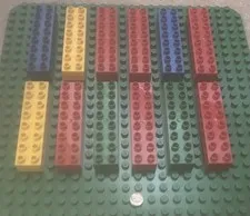 Lego Duplo Lot Of (12) Classic Color 2x8 Stud Long Pieces Red Blue Yellow Green