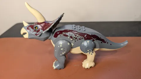 LEGO Triceratops Dinosaur Figure Gray Dark Red Tan Printed Pattern
