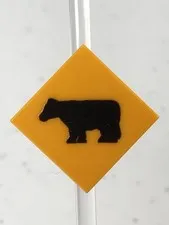 Custom Printed Caution Cattle Xing Sign UV Printed On LEGO 2x2 Lt Orange Tile