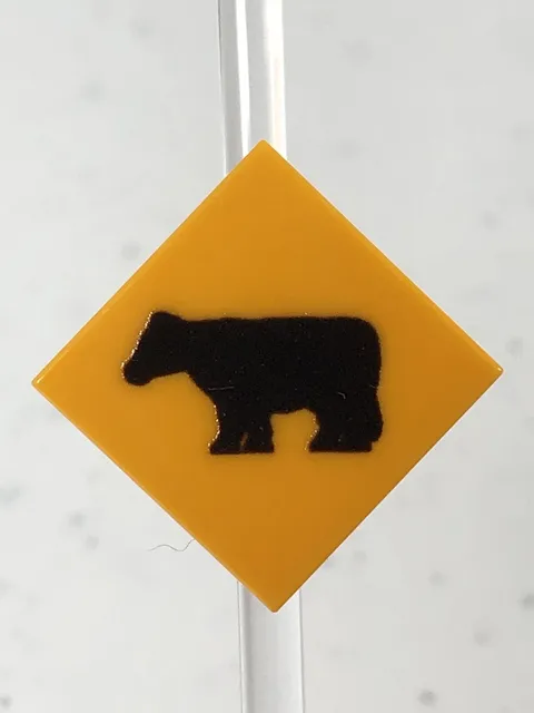Custom Printed Caution Cattle Xing Sign UV Printed On LEGO 2x2 Lt Orange Tile