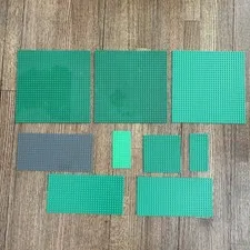 Lot of 9 Lego Vintage Green & Gray Thin Base Plates 16X32 32x32  8x16 16x16