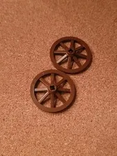 LEGO Parts 4489b (2pcs) Wood Wheel Wagon Large 33mm - Reddish Brown 