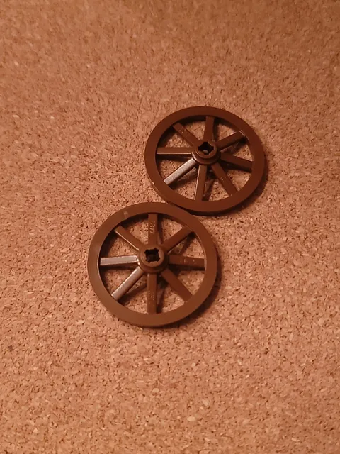 LEGO Parts 4489b (2pcs) Wood Wheel Wagon Large 33mm - Reddish Brown 