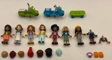 7 Lot Of Lego Friends Minifigures Scooters, Skateboard, Partial Bodies, Wigs