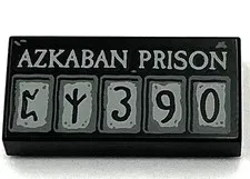 Lego New Black Tile 1 x 2 with Light Bluish Gray AZKABAN PRISON Piece