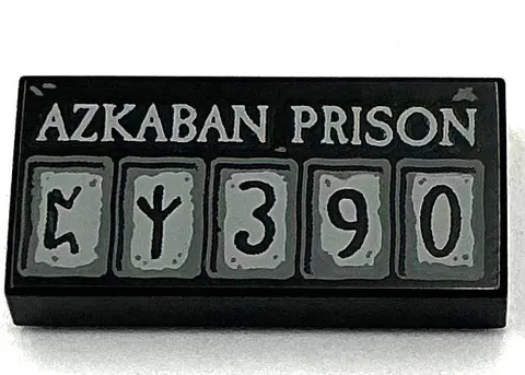 Lego New Black Tile 1 x 2 with Light Bluish Gray AZKABAN PRISON Piece